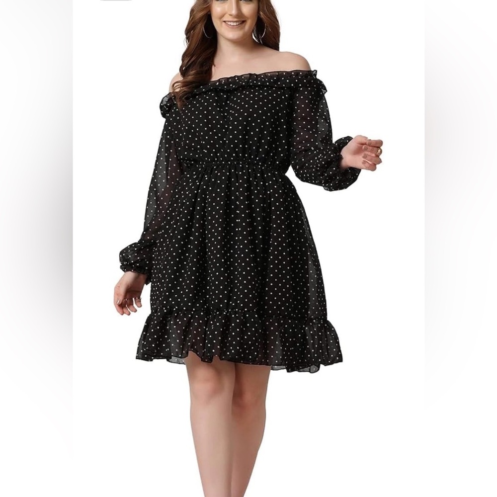 Persaya Black and White Polka Dot Long Sleeve Dress